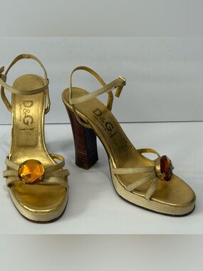 D&G Gold Crystal-Embellished Ankle-Strap Heels